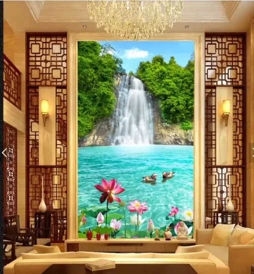 Tranh dán tường 3D khổ lớn phong cảnh thác nước TDT483