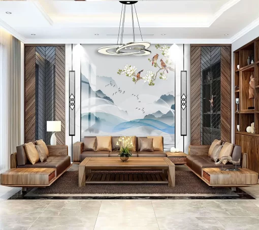 Tranh pvc tráng gương ốp tường lam sóng TC14