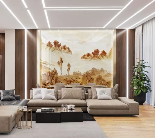 Tranh pvc tráng gương ốp tường đồi núi TC846