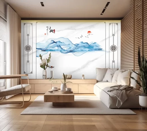 Tranh pvc tráng gương ốp tường lam sóng TC930