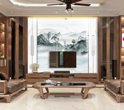 Tranh pvc tráng gương ốp tường đồi núi TC931