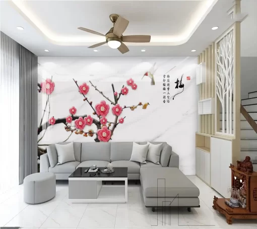 Tranh pvc tráng gương ốp tường vân đá TC936