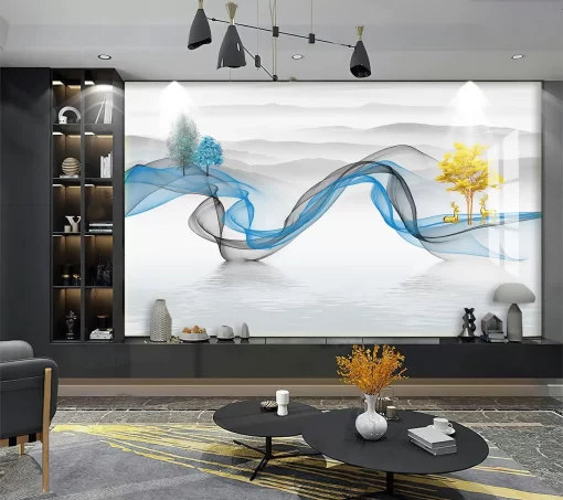 Tranh pvc tráng gương ốp tường lam sóng TC794