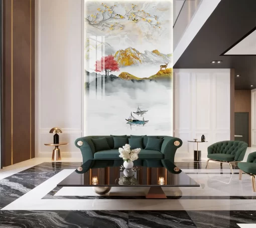 Tranh pvc tráng gương ốp tường thông tầng TC109
