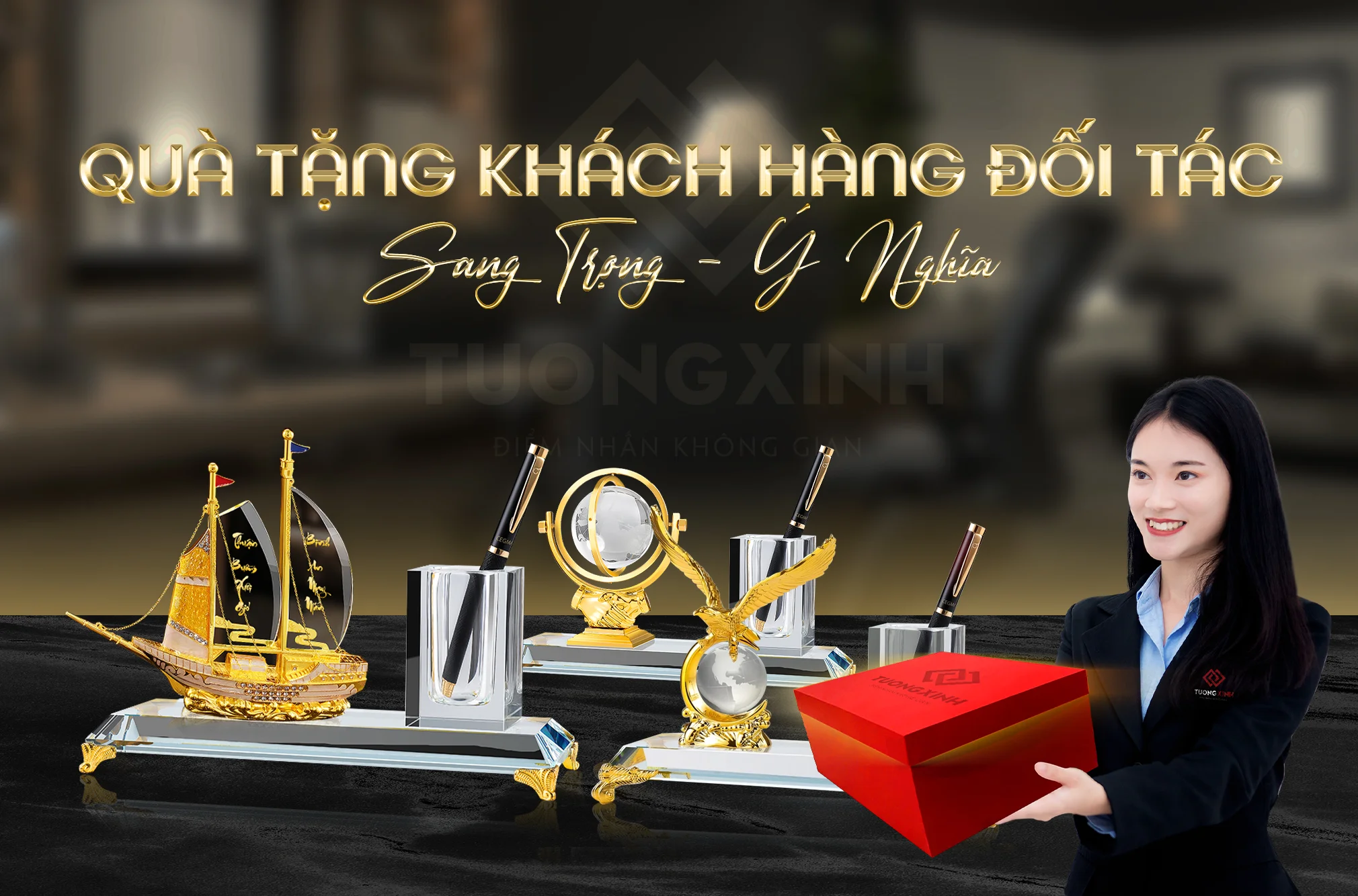 Hộp đựng bút đại bàng pha lê quà tặng khách hàng đối tác, quà tặng doanh nghiệp QT08