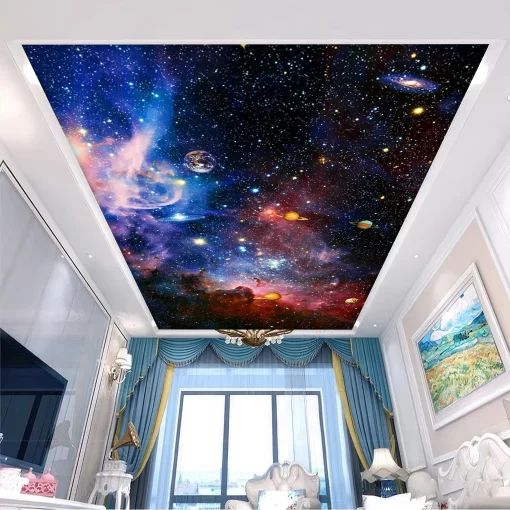 Tranh dán tường 3D vũ trụ rộng lớn trang trí trần nhà TDT1577