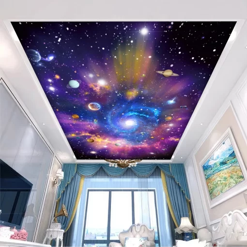 Tranh dán tường 3D vũ trụ rộng lớn trang trí trần nhà TDT1599