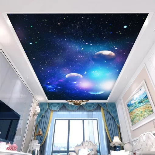 Tranh dán tường 3D vũ trụ rộng lớn trang trí trần nhà TDT1536
