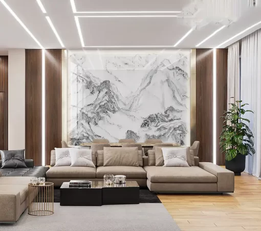 Tranh pvc tráng gương ốp tường vân đá TC1922