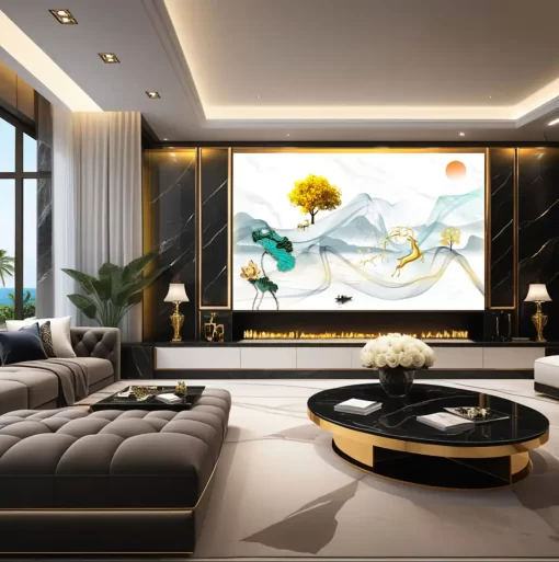 Tranh pvc tráng gương ốp tường lam sóng TC2103