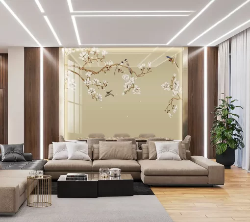 Tranh pvc tráng gương ốp tường phong cách indochine TC2002