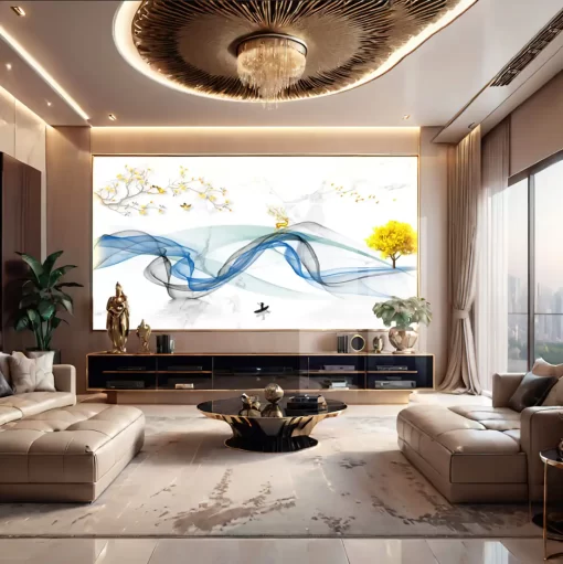 Tranh pvc tráng gương ốp tường lam sóng TC2109