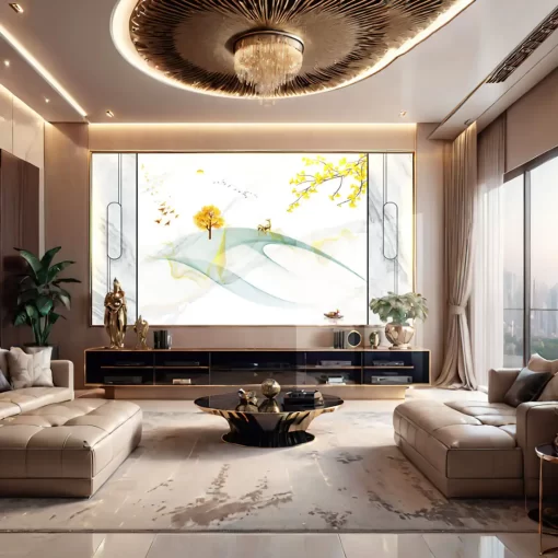 Tranh pvc tráng gương ốp tường lam sóng TC2112
