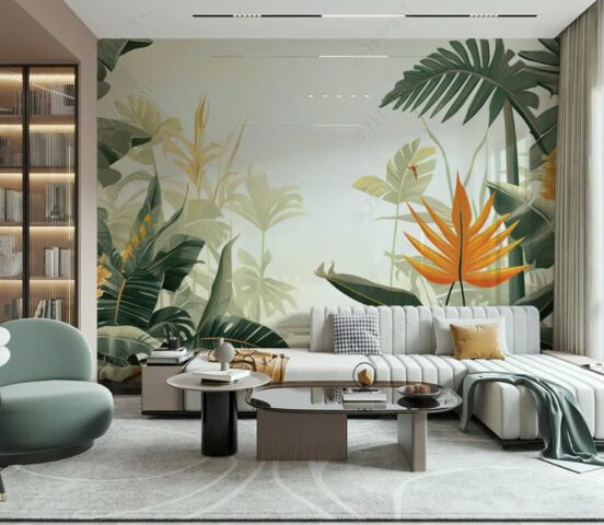 Tranh dán tường 3D lá cây nhiệt đới TDT1707