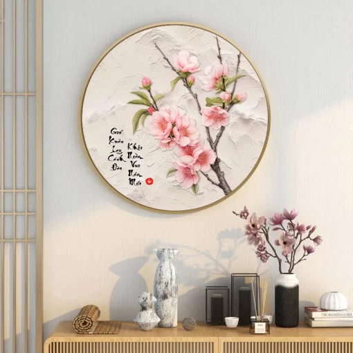 Tranh tráng gương hoa đào tết TG4506