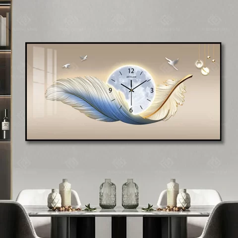 Tranh đồng hồ lông vũ 3D nghệ thuật DG317