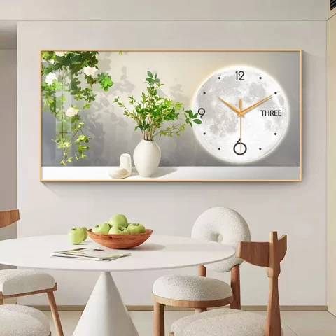 Tranh đồng hồ bình lá cây xanh 3D DG301