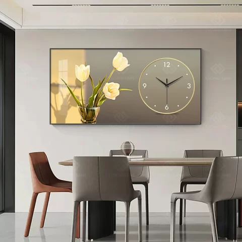 Tranh đồng hồ bình hoa 3D nghệ thuật DG339