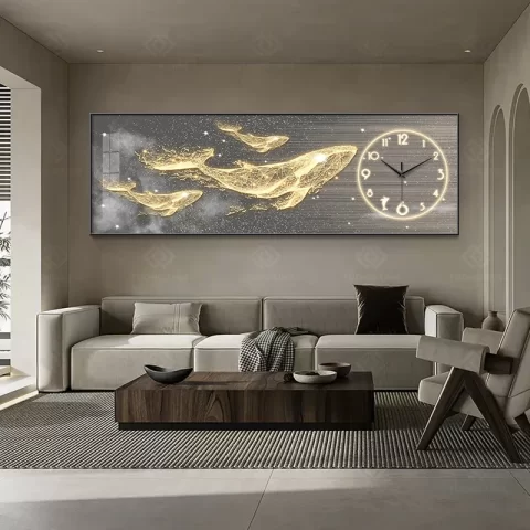 Tranh đồng hồ cá voi 3D nghệ thuật DG361