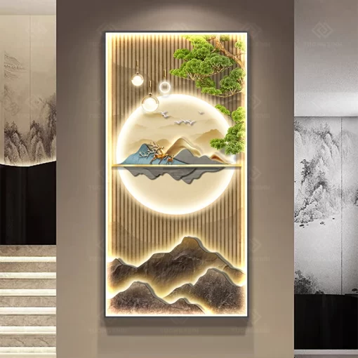Tranh LED hươu nai phong cảnh 3D nghệ thuật LD474