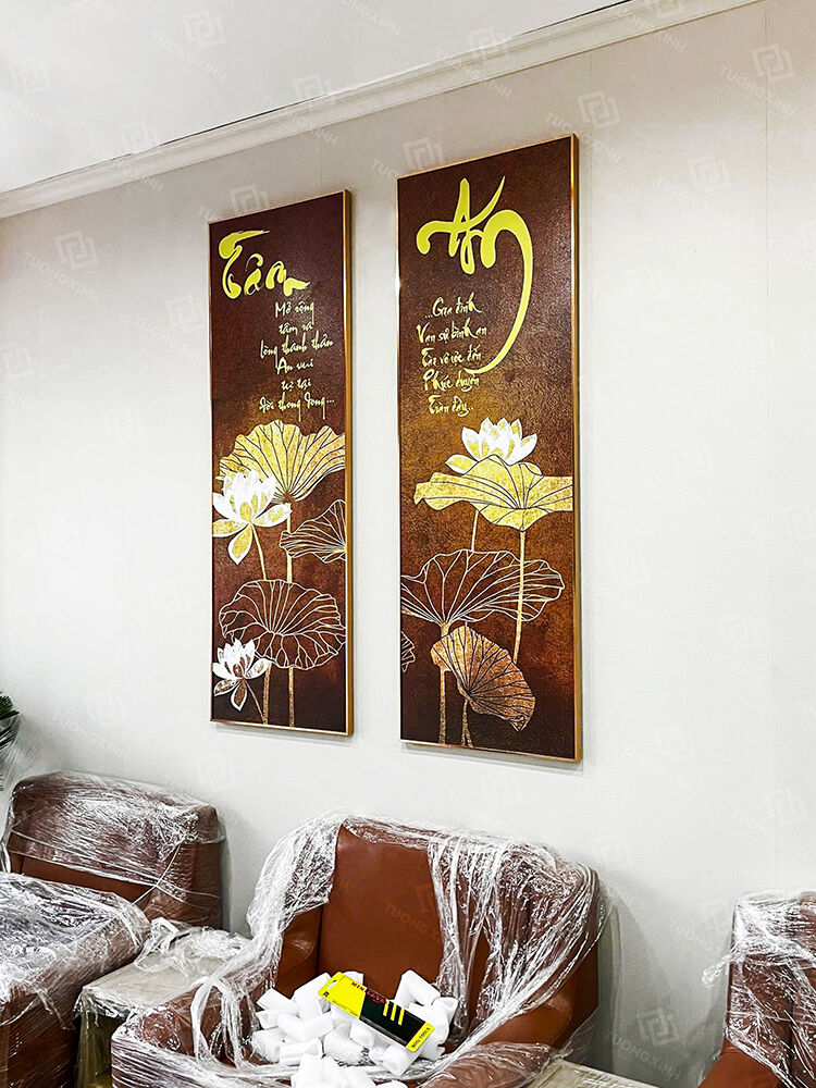 Tranh treo tường hoa sen thư pháp TG3525 2 Tranh treo tường hoa sen thư pháp TG3525 - Ảnh 2