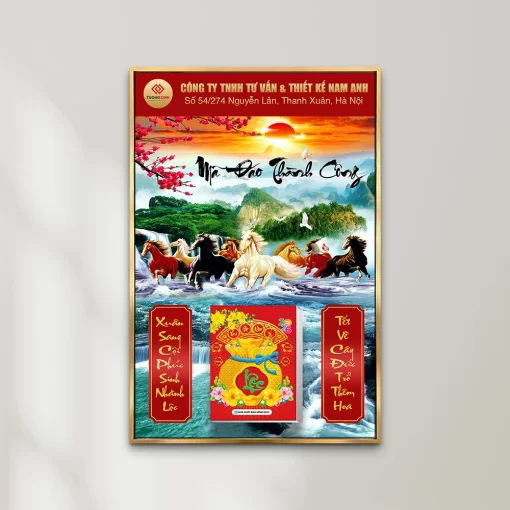 Tranh lịch tết in ấn logo thiết kế theo yêu cầu Mã Đáo Thành Công TL144