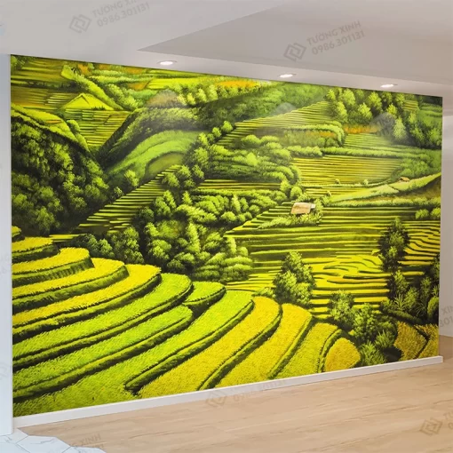 Tranh dán tường 3D phong cảnh đồng quê ruộng bậc thang TDT2203