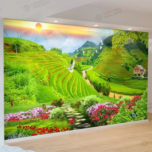 Tranh dán tường 3D phong cảnh ruộng bậc thang TDT2628