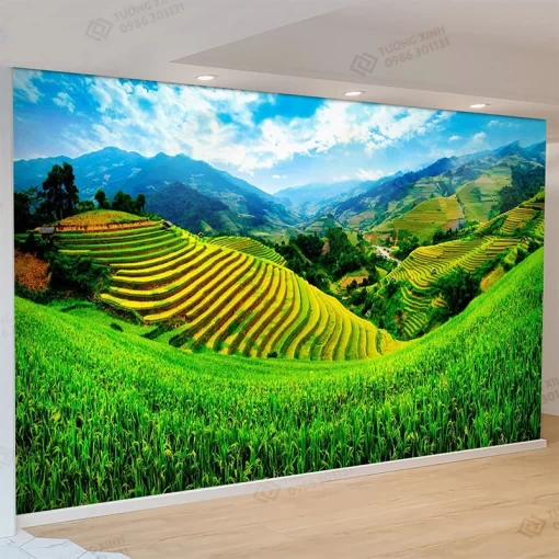 Tranh dán tường 3D phong cảnh ruộng bậc thang TDT2634