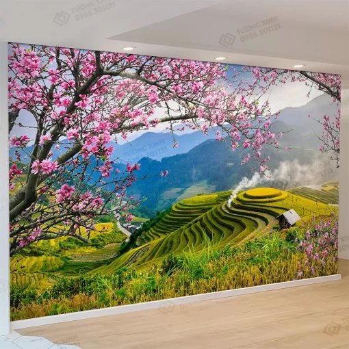 Tranh dán tường 3D phong cảnh ruộng bậc thang TDT2635
