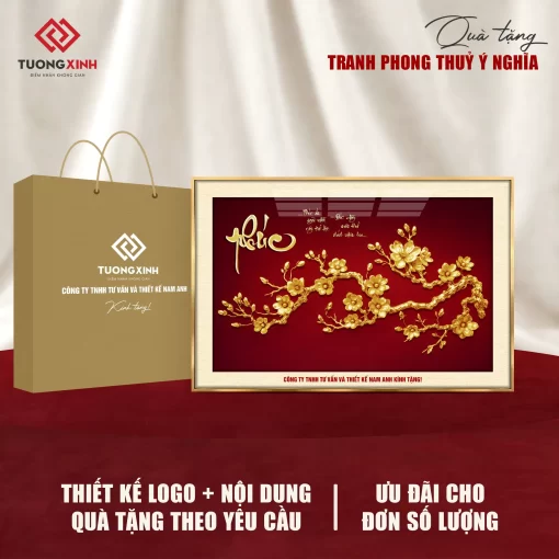 Tranh cành Mai phong thuỷ, quà tặng khách hàng in logo ý nghĩa TQT47
