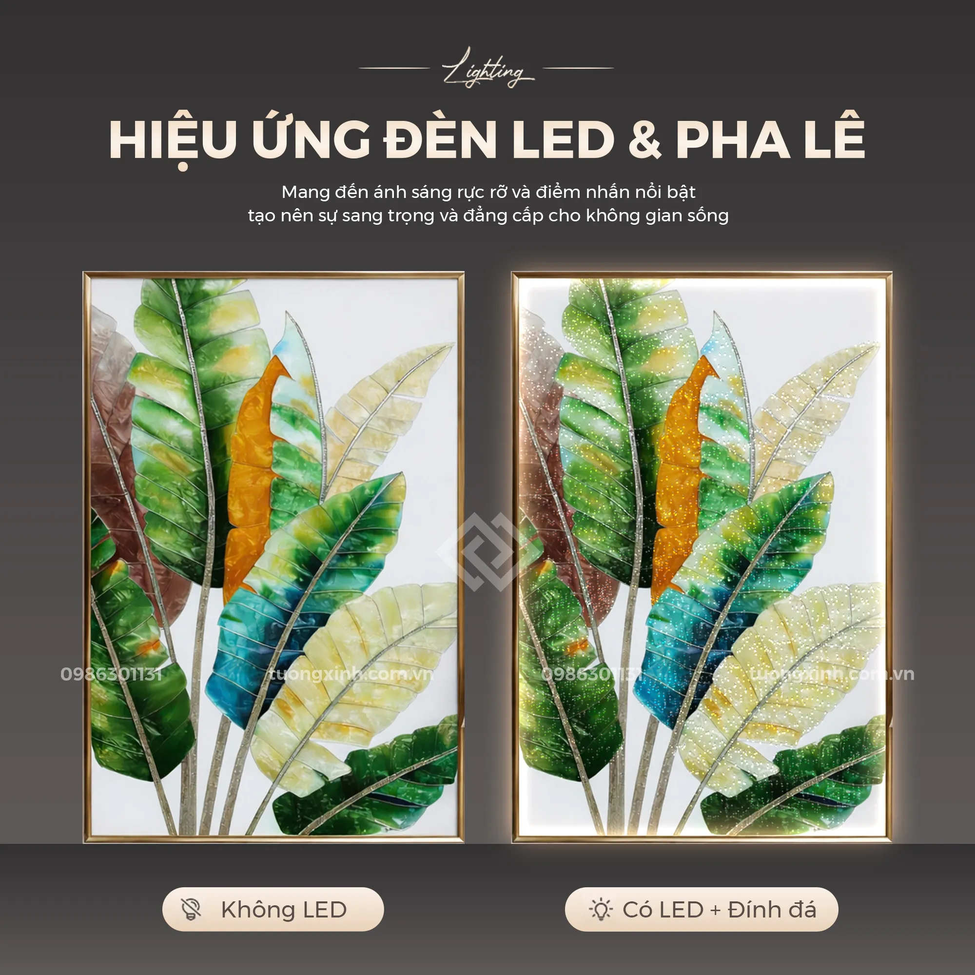 Tranh LED đính đá cao cấp lá cây nghệ thuật treo phòng khách LD877 3 Tranh LED đính đá cao cấp lá cây nghệ thuật treo phòng khách LD877 - Ảnh 3