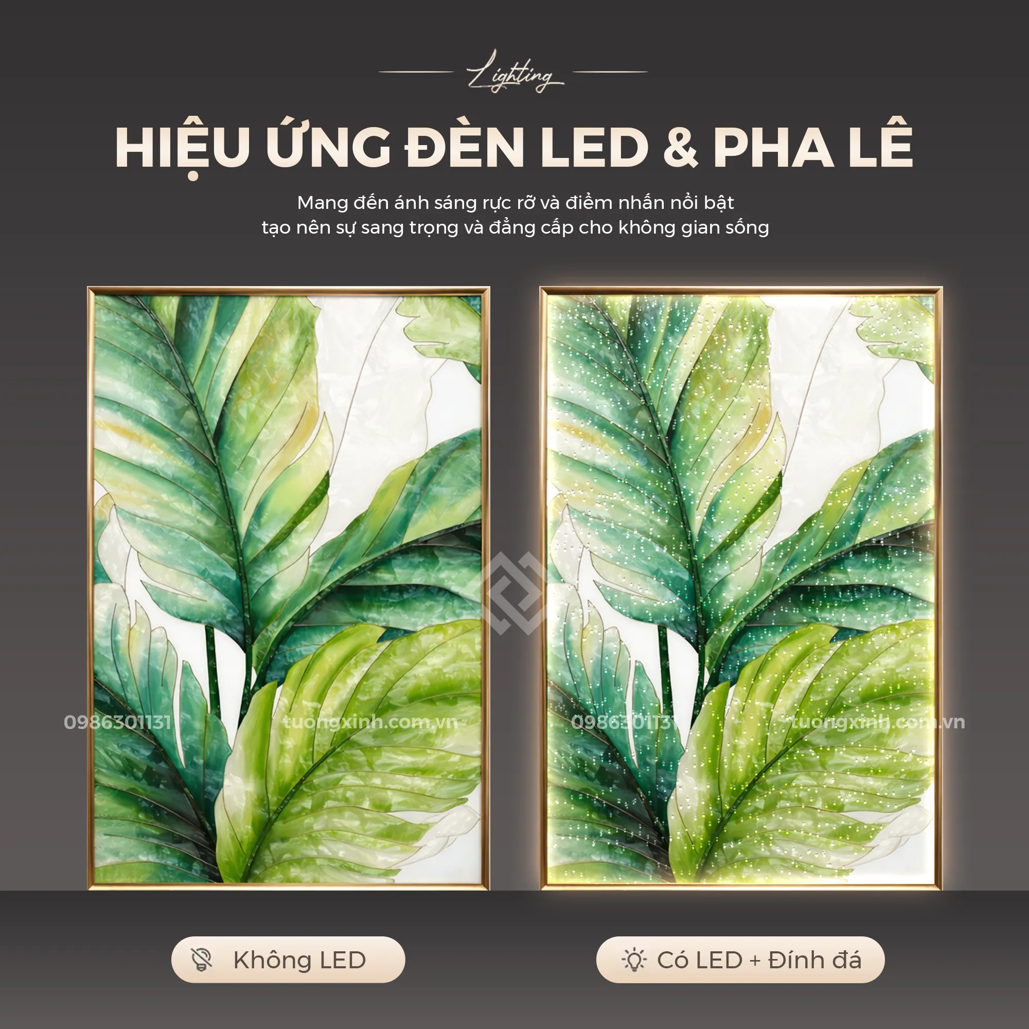 Tranh phòng khách đèn LED tráng gương lá cây nghệ thuật đính đá pha lê sang trọng LD878 3 Tranh phòng khách đèn LED tráng gương lá cây nghệ thuật đính đá pha lê sang trọng LD878 - Ảnh 3