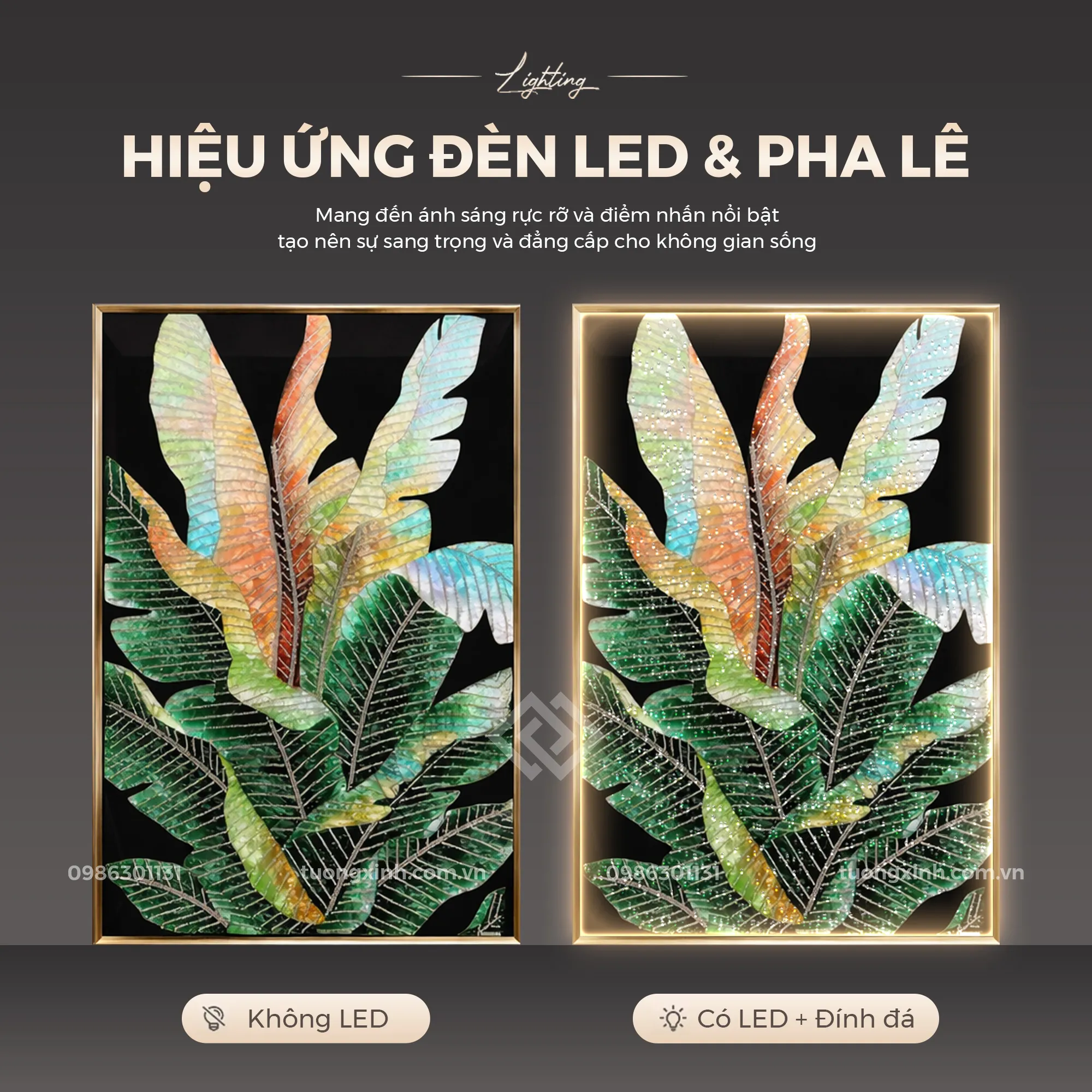 Tranh tráng gương đèn LED đính đá cao cấp lá cây nghệ thuật LD905 3 Tranh tráng gương đèn LED đính đá cao cấp lá cây nghệ thuật LD905 - Ảnh 3