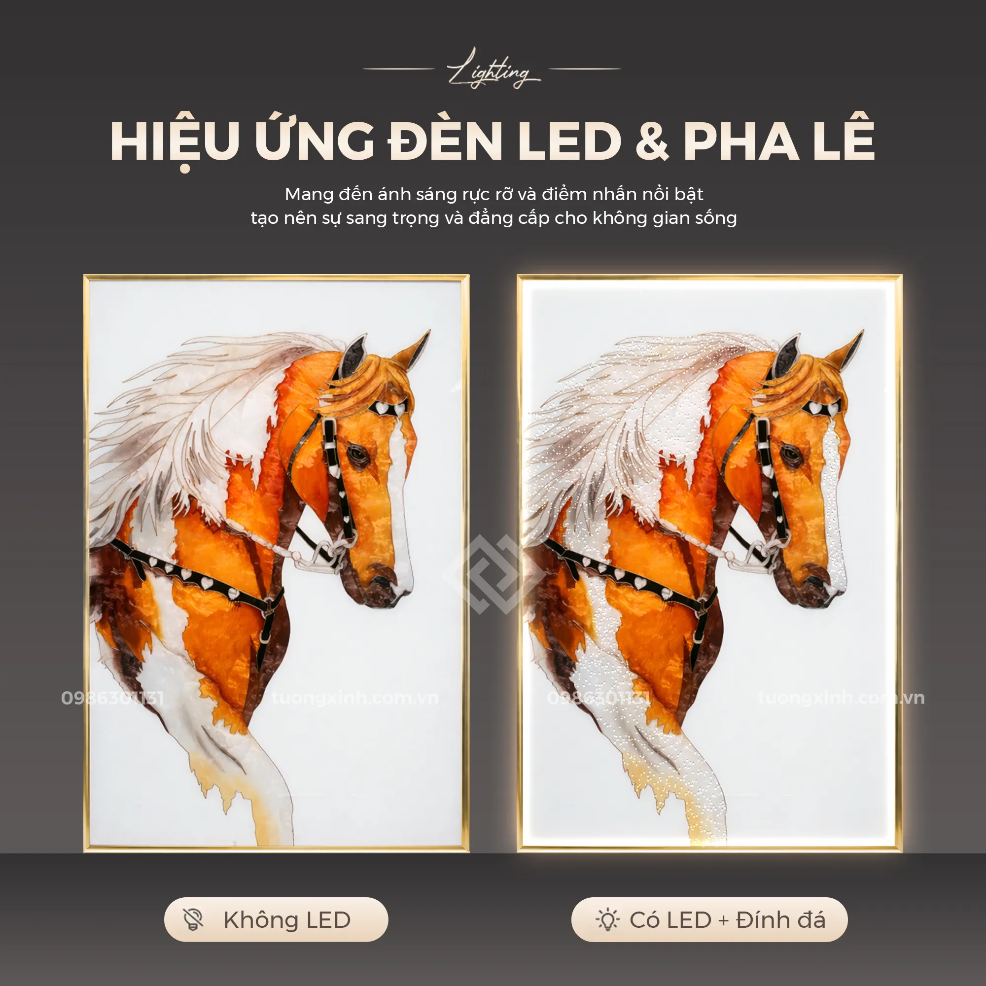 Tranh phòng khách Độc Mã đèn LED đính đá sang trọng LD907 2 Tranh phòng khách Độc Mã đèn LED đính đá sang trọng LD907 - Ảnh 2