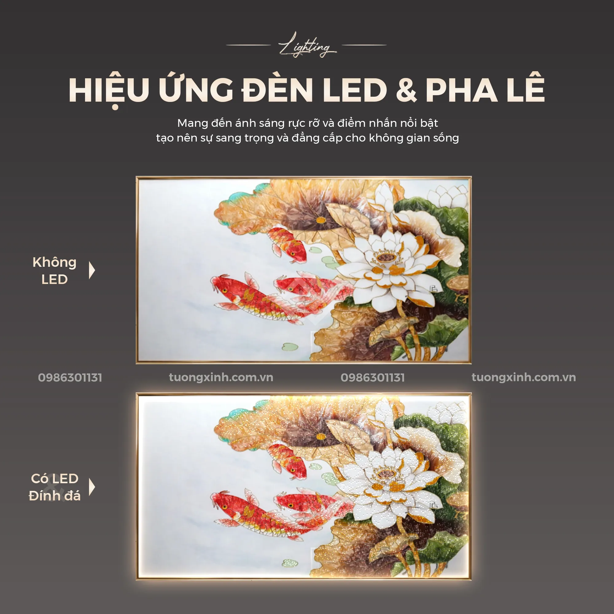 Tranh treo tường phòng khách đèn LED đính đá sang trọng LD909 4 Tranh treo tường phòng khách đèn LED đính đá sang trọng LD909 - Ảnh 4