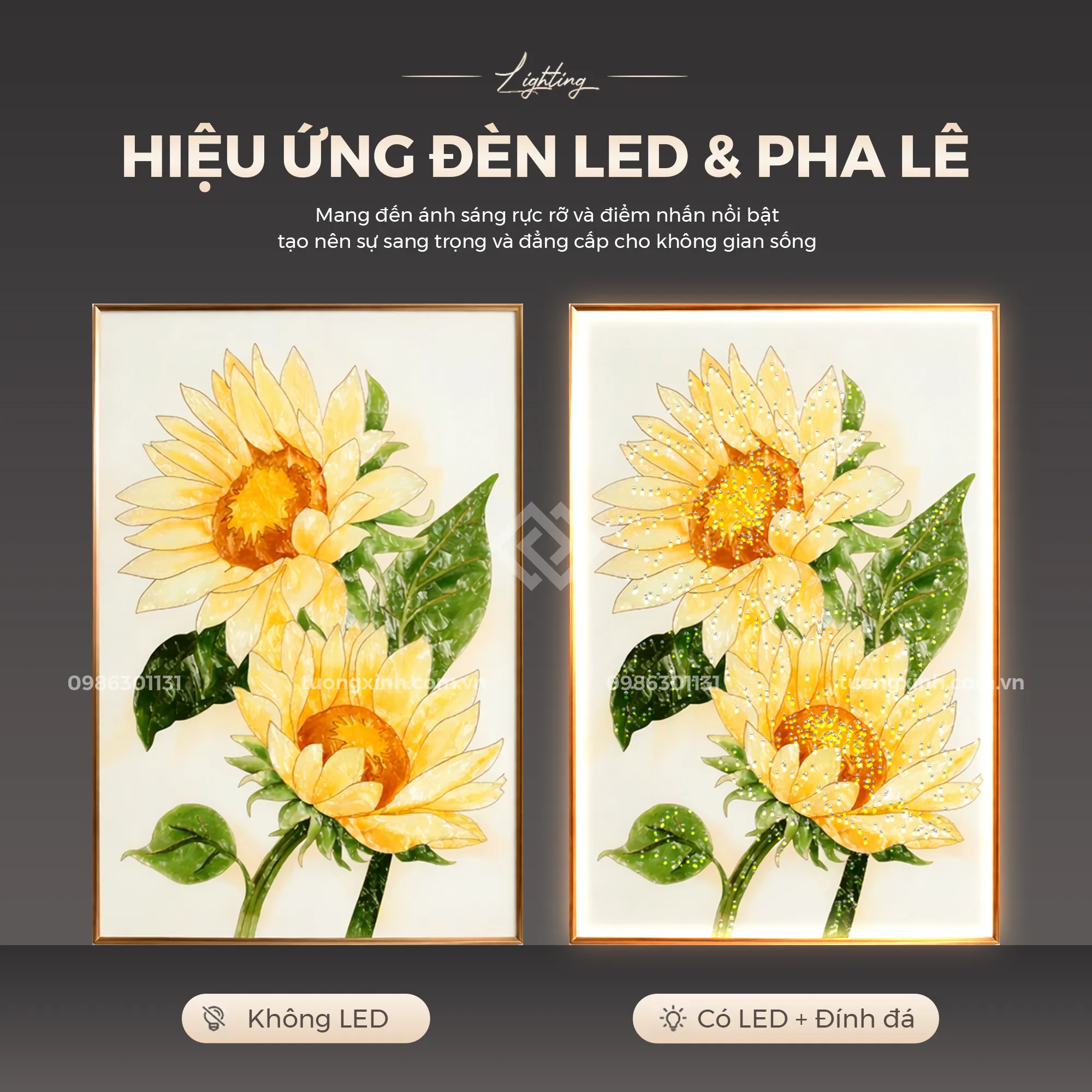 Tranh treo tường LED đính pha lê Hoa Hướng Dương nghệ thuật LD883 3 Tranh treo tường LED đính pha lê Hoa Hướng Dương nghệ thuật LD883 - Ảnh 3