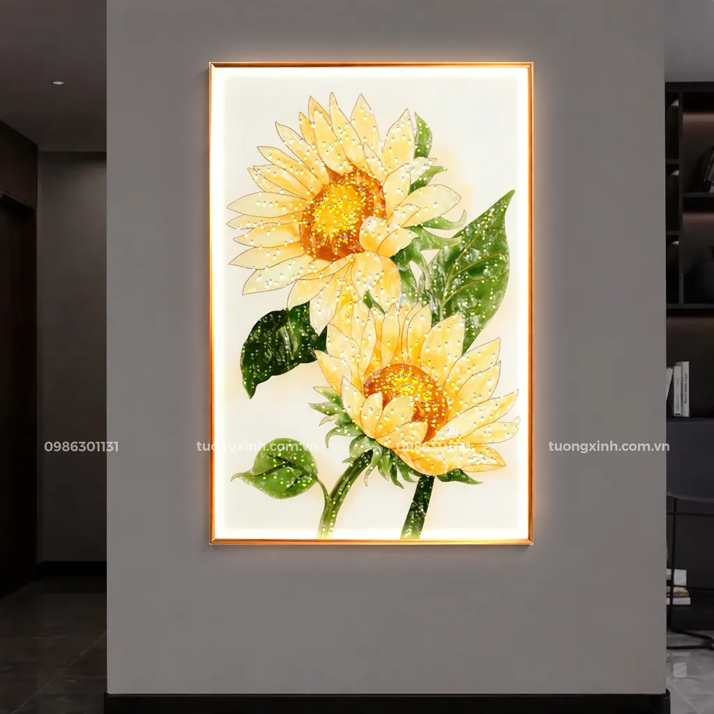 Tranh treo tường LED đính pha lê Hoa Hướng Dương nghệ thuật LD883 1 Tranh treo tường LED đính pha lê Hoa Hướng Dương nghệ thuật LD883