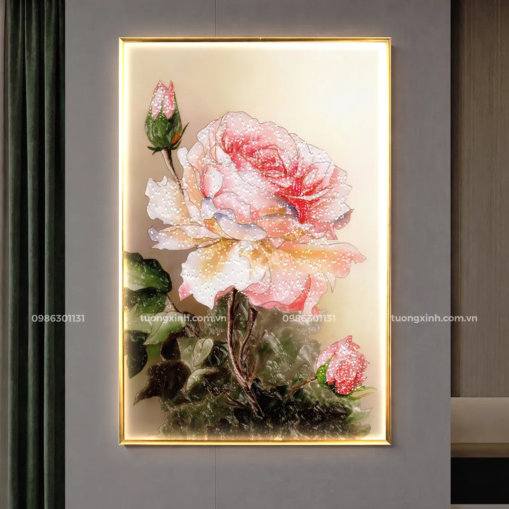 Tranh phòng khách sang trọng đèn LED pha lê đính đá hoa nghệ thuật LD885 1 Tranh phòng khách sang trọng đèn LED pha lê đính đá hoa nghệ thuật LD885