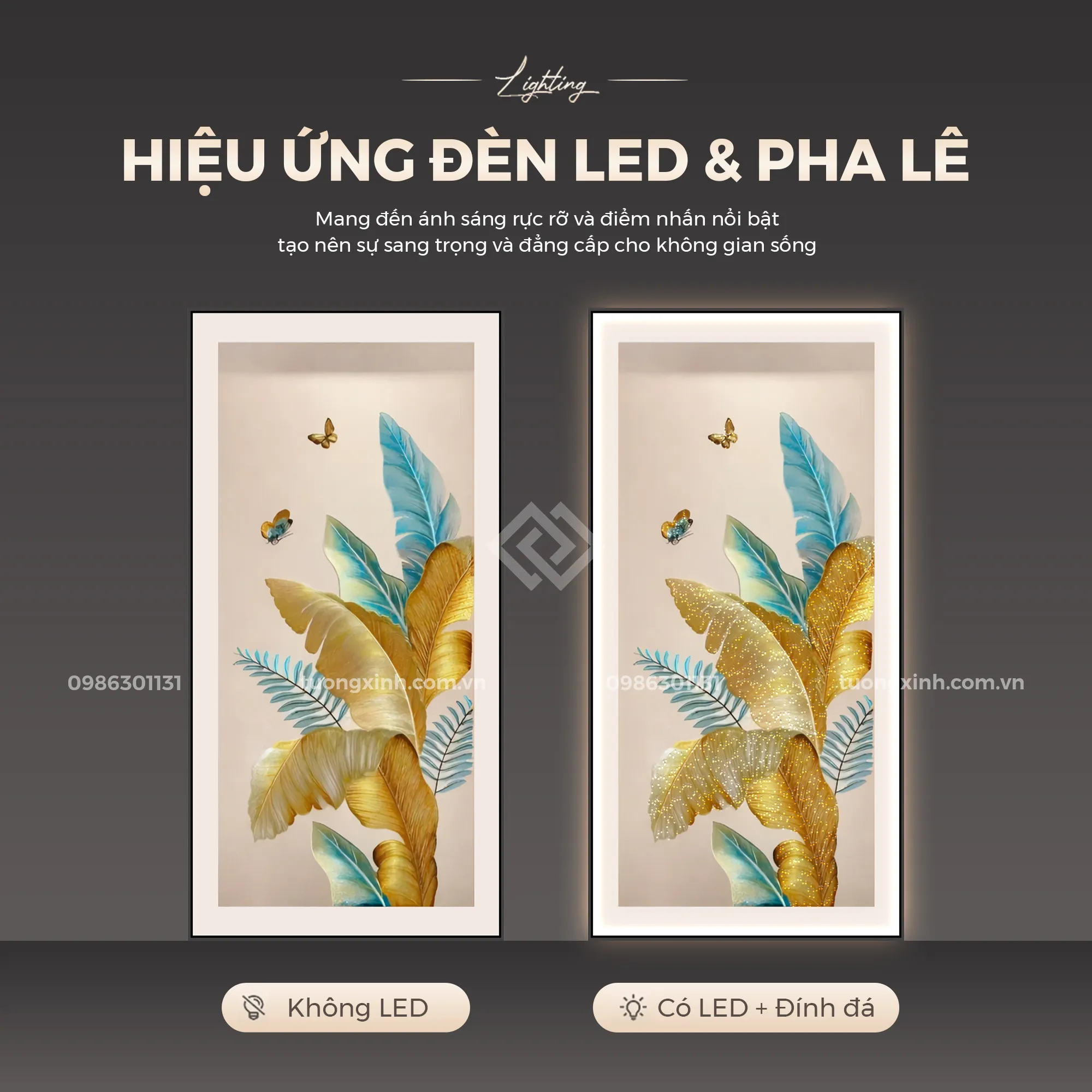 Tranh tráng gương phòng khách sang trọng đèn LED đính đá lá cây nghệ thuật LD932 3 Tranh tráng gương phòng khách sang trọng đèn LED đính đá lá cây nghệ thuật LD932 - Ảnh 3