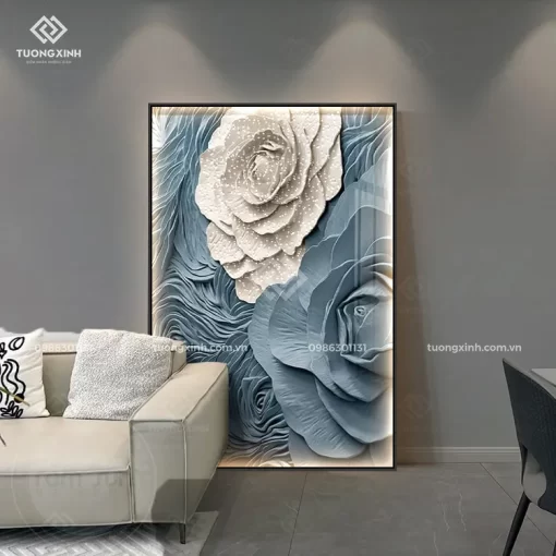 Tranh treo tường Hoa nghệ thuật tráng gương đèn LED đính đá cao cấp LD966