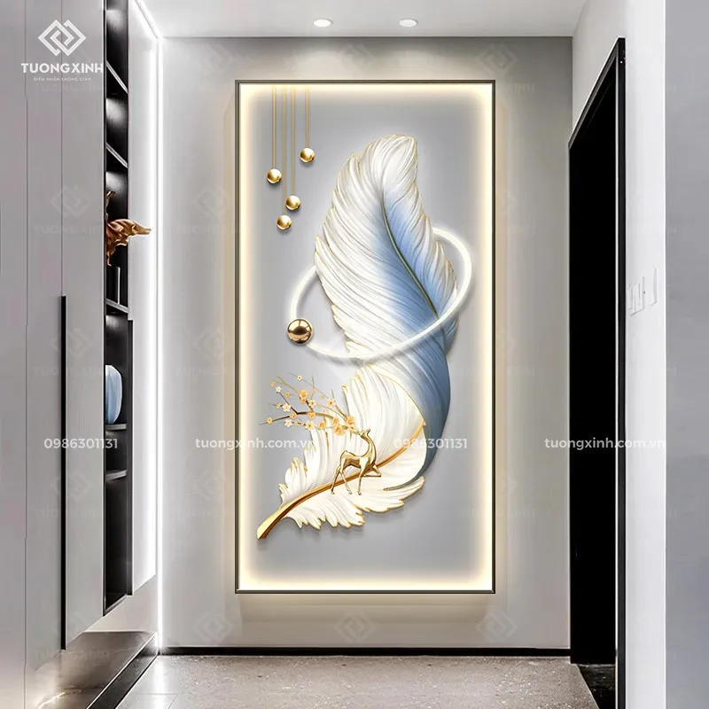 Tranh treo tường lông vũ nghệ thuật đèn LED đính đá pha lê cao cấp LD1001 2 Tranh treo tường lông vũ nghệ thuật đèn LED đính đá pha lê cao cấp LD1001 - Ảnh 2