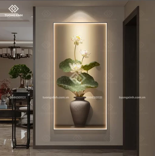 Tranh treo tường cho không gian bệnh viện 20 Tranh tráng gương Hoa Sen nghệ thuật đèn LED đính đá pha lê cao cấp LD1004