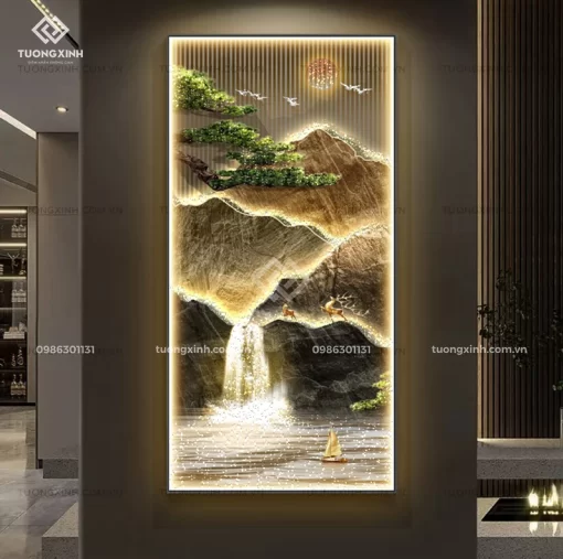 Tranh treo tường cho không gian bệnh viện 14 Tranh phòng khách tráng gương đèn LED đính đá pha lê cao cấp LD1018