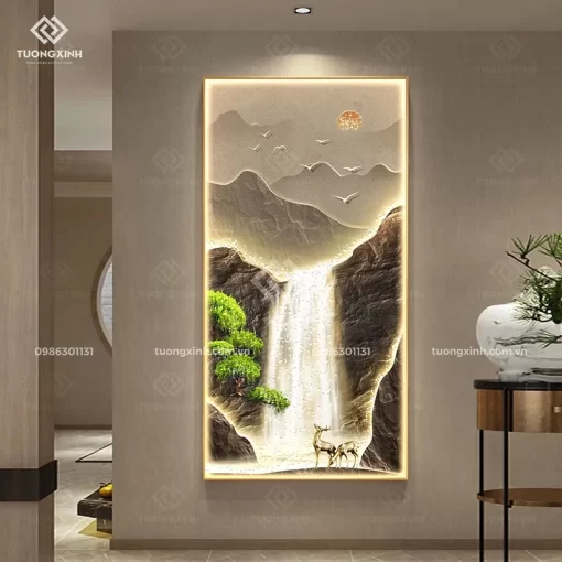 Tranh treo tường phòng khách đèn LED đính đá pha lê cao cấp LD950