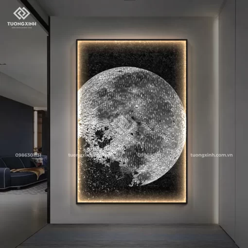 Tranh treo tường phòng khách tráng gương đèn LED đính đá cao cấp LD963
