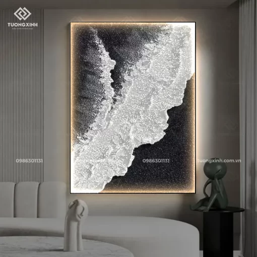 Tranh treo tường phòng khách tráng gương đèn LED đính đá cao cấp LD964