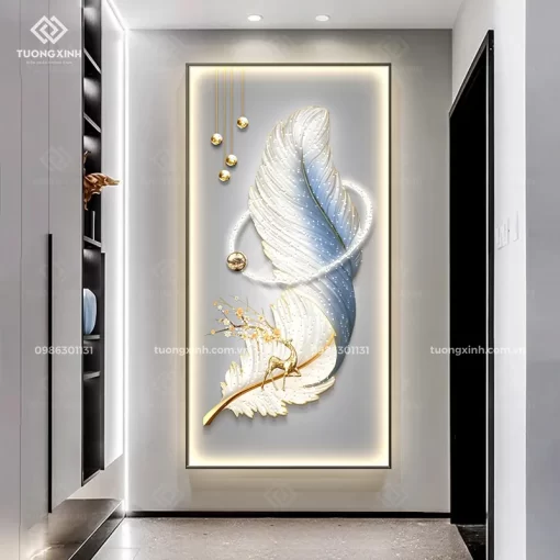 Tranh treo tường cho không gian bệnh viện 24 Tranh treo tường lông vũ nghệ thuật đèn LED đính đá pha lê cao cấp LD1001